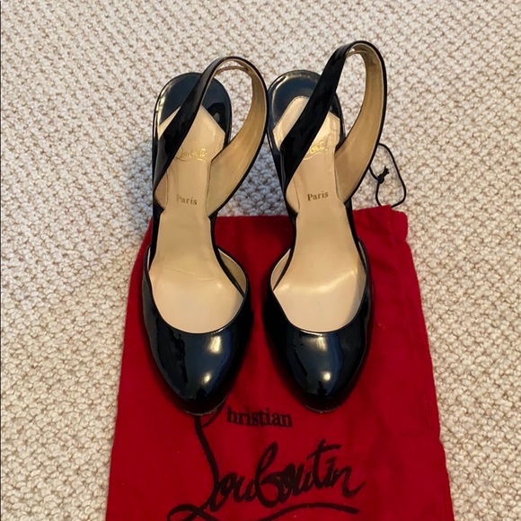 Christian Louboutin Black Patent Slingback Pumps Heels 39.5 - Picture 2 of 7
